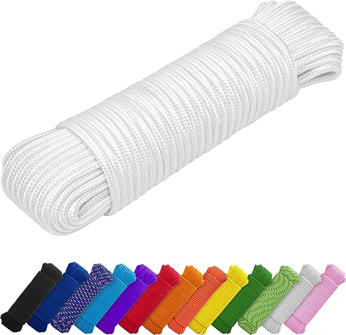 TECEUM Rope – 150 Feet x 1/4 Inch (7mm) – White – Strong All-Purpose Utility Rope – Camping, Crafting, Flag Pole, Indoor & Outdoor – Polypropylene Nylon Poly Lightweight Diamond Braided Cord