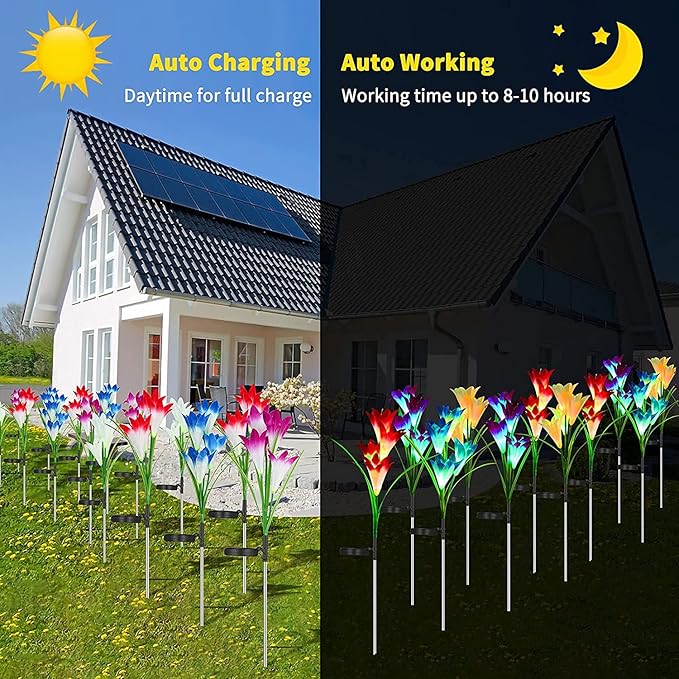 ostritec Solar Lights Outdoor Waterproof, 4 Pack Garden Decor Lights, 16 Multi-Color Changing Lily Solar Flowers for Yard Patio Pathway Decor, Gifts for Women Mom (4 Pack)