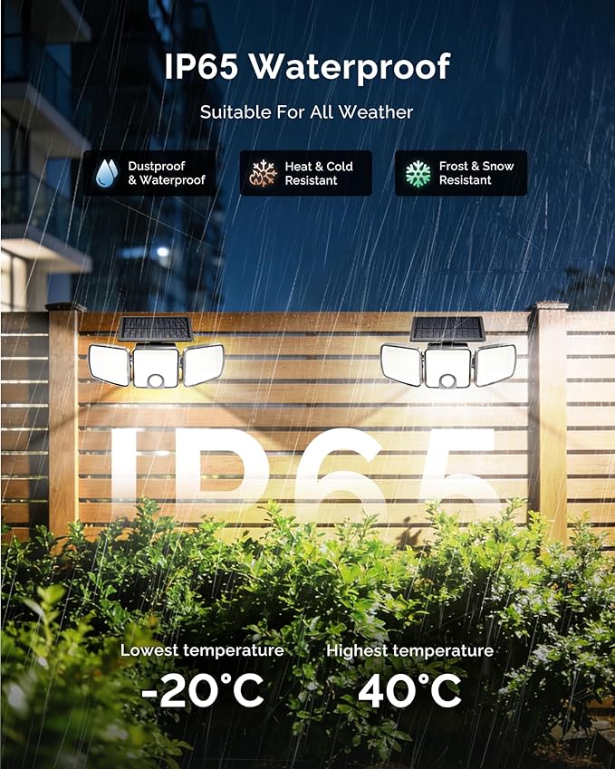 Brightown 1 Pack Solar Outdoor Lights with Motion Sensor, 223 LED 3 Head 270° Wide Angle Street Area Security Lights with Remote, IP65 Waterproof Flood Wall Lights with 3 Modes for Yard Outside