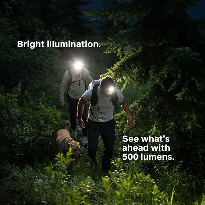 BioLite Range 500 Waterproof, Fast-Charging Rechargeable Headlamp, Spark Red, 500 Lumens, USB-C Charging, 100m Beam, 200 Hour runtime