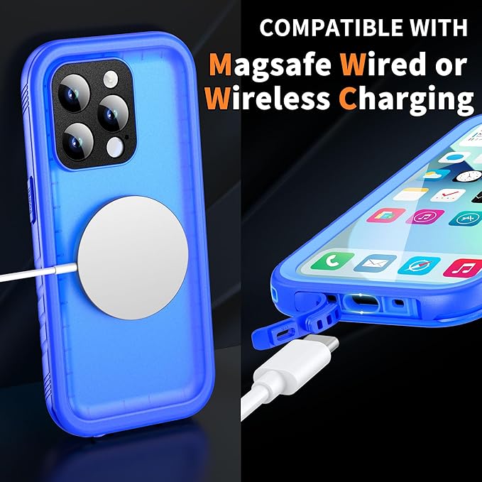 Cozycase for iPhone 15 Pro Max Waterproof Shockproof Dustproof Case - Heavy Duty/360 Full Body/Military Grade/Protective/Rugged 【8FT Drop Proof】 Built in Screen/Camera Protector with Lanyard Blue