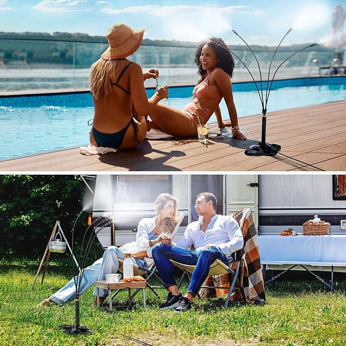 Standing Misters for Outside Patio - Portable Misting System for Cooling Outdoor 26.5Ft Stand Misting Line with 31.5 Inch Height Water Mister for Garden Yard BBQ Party Pool Water Playing Sprinklers