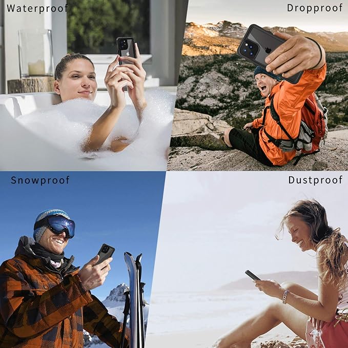 Lanhiem for iPhone 12 Case, Waterproof Dustproof Shockproof Case with Built-in Screen Protector [Not for iPhone 12 Pro], Full Body Underwater Protective Cover for iPhone 12 6.1 inch -Black