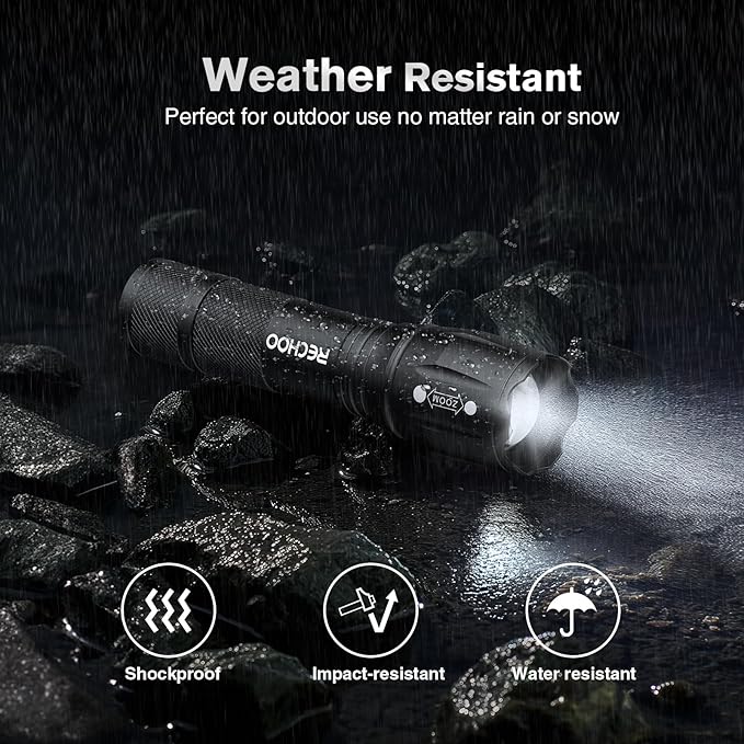 RECHOO 6Pack LED Flashlight, Bright Small Flashlights High Lumens with 3 Modes, Pocket Mini Flashlight Battery Powered, Flash Light Adjustable Focus, Waterproof Flashlights for Home Emergency Camping