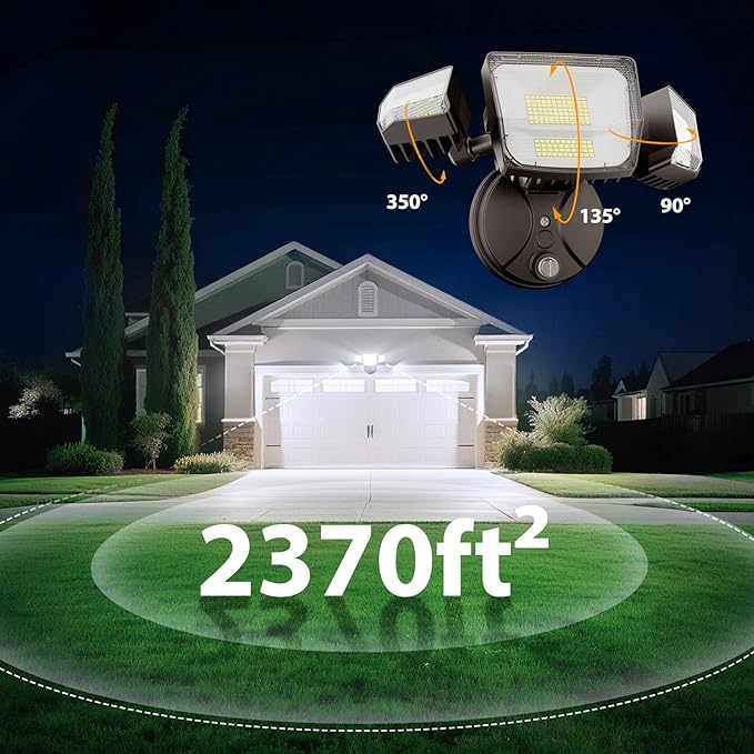 Onforu 90W Dusk to Dawn Outdoor Lighting,10000lm Flood Lights Outdoor,IP66 Waterproof Brown LED Security Light with Photocell,6500k Daylight 4 Heads Exterior Light Fixture for Yard,Patio,Garden