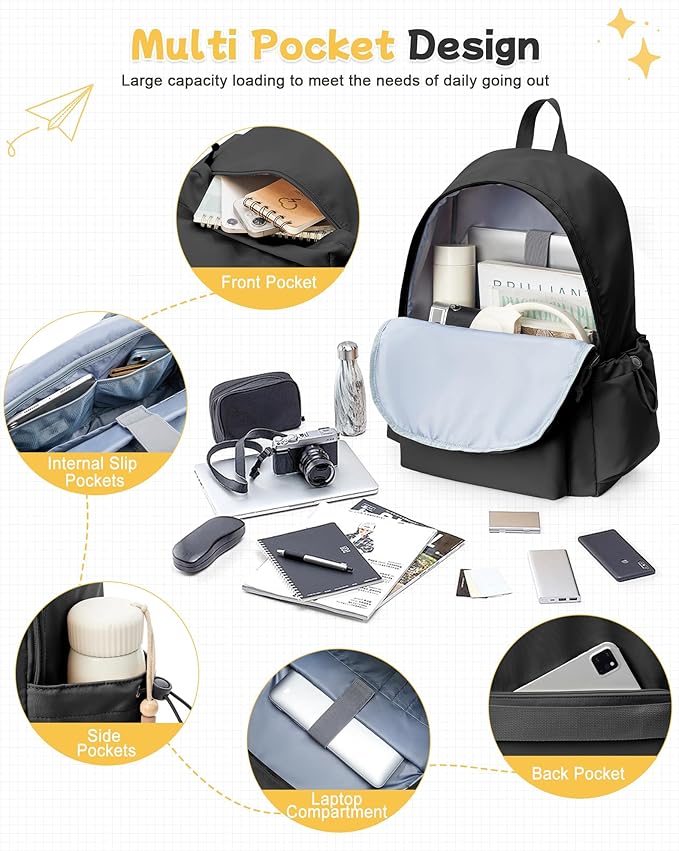 Black Backpack for Men Women Large, Gym Backpack for Women Foldable Outdoor Weekender Gym Bag, Waterproof Sports Back Pack & Dance Yoga travel Bag