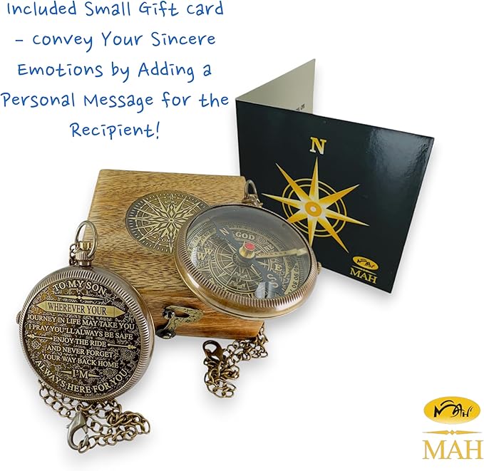 Brass Compass Gift to My Son Never Forget I Love You, Sentimental Keepsake from Mom Dad Grandparents, Inspirational Guidance Compass Gift for Son Graduation Birthday Baptism Confirmation Gift Idea