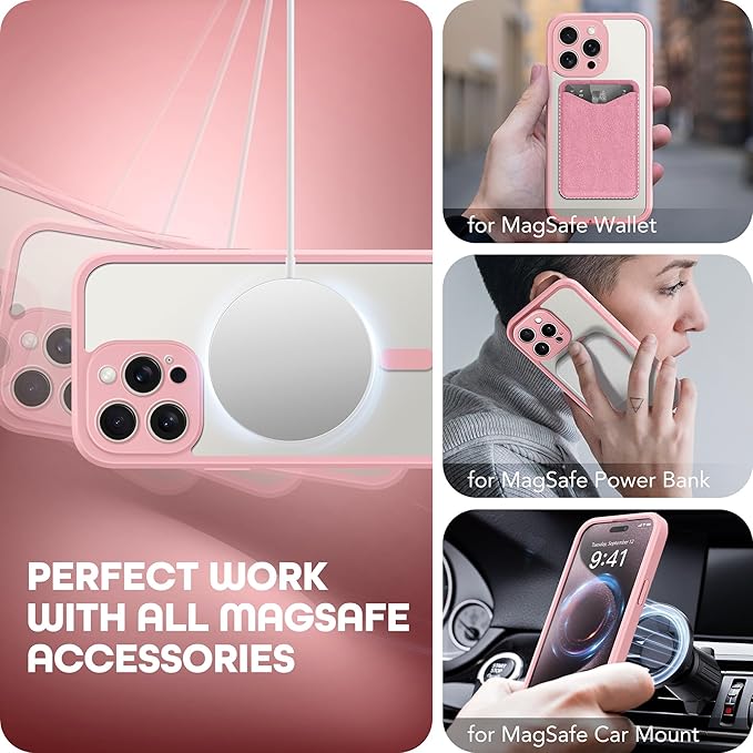 TIESZEN for iPhone 15 Pro Max Case, Compatible with MagSafe, Built-in Privacy Screen Protector and Camera Protection, Anti Spy Full Body Dustproof Shockproof Hard Phone Case 6.7", Pink