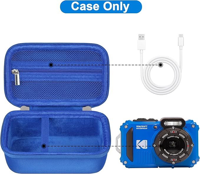 Canboc Carrying Case for KODAK PIXPRO WPZ2 Rugged Waterproof Digital Camera, Underwater Photography Camera Bag, Mesh Pocket fits USB Cable, Battery, Adapter, Blue (Case Only)