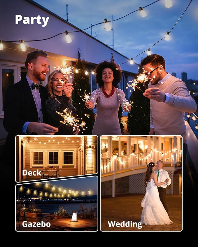 VIPAR Outdoor String Lights, 100FT 52 ST38 Bulbs Patio Lights Outdoor Waterproof, Shatterproof Vintage Edison LED Outside Hanging Light for Backyard, Porch, Garden, Deck, Bistro, 2700K Dimmable