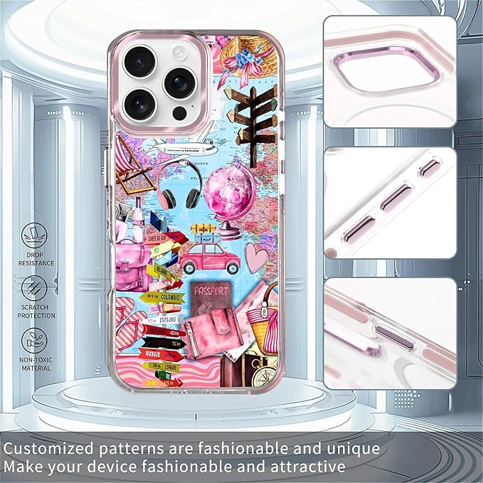 Case for iPhone 16 Pro Max,[Compatible with MagSafe],Cover Holiday Trip World Map Phone Case Design，for Women Girls Magnetic Clear Cover - Slim, Sleek, & Shockproof Protection