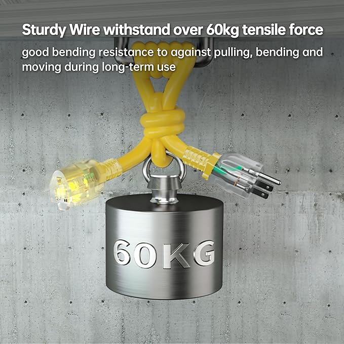 PlugSaf 12/3 Gauge Yellow Indoor Outdoor Extension Cord 1FT (3 Pack) with Lighted Indicator,3 Prong SJTW Heavy Duty Extension Cable with 3 Prong Grounded Plug for Safety,ETL Listed