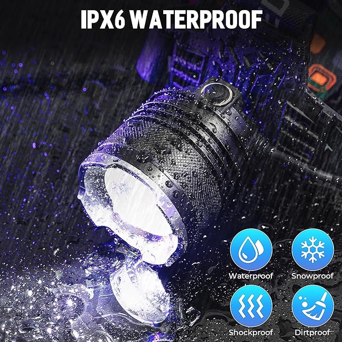 LED Rechargeable Headlamp, 99,000 Lumens Head Lamps (Include Βattery) Super Bright Long Distance Headlamps with 5 Mode Waterproof, 90° Adjustable Head Lights for Forehead Adults Outdoor Camping
