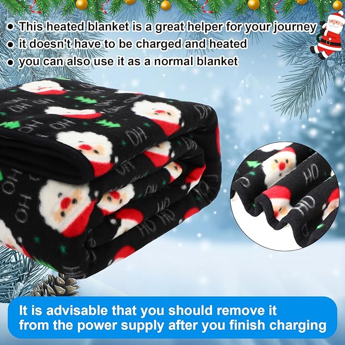 Riakrum 12V Car Heated Blanket for Cold with 2 or 3 Heating Levels 58 x 43 Emergency Winter Adjustable Temperature Electric Blanket Throw Gift Plugs in Car RV Truck SUV(Classic Color,Santa Clause)