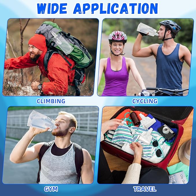 Teenyyou 48 Pack Collapsible Water Bottles Bulk 16oz Foldable Water Bottles with Carabiner Reusable Drinking Leak Proof Container Bags for Sport Biking Hiking Camping Travel Outdoor (Transparent)
