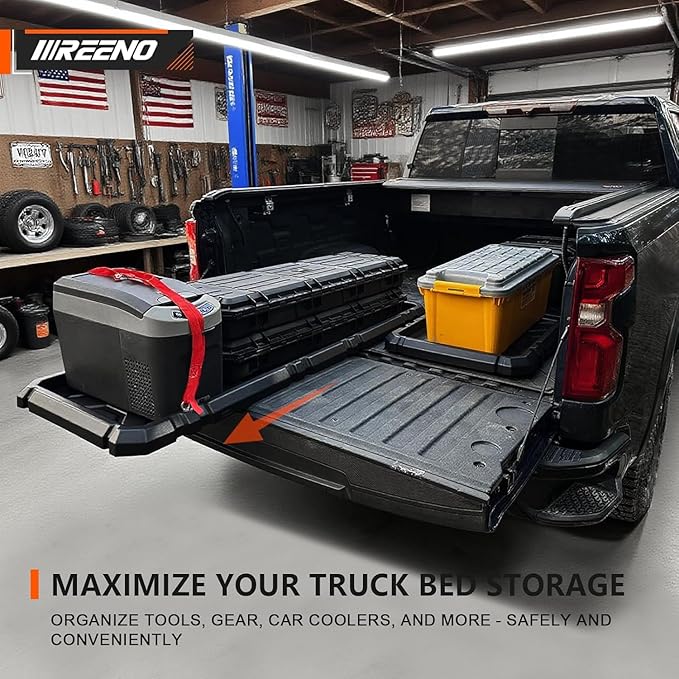 Slide-Out Truck Bed Organizer Tray, Heavy Duty Cargo Storage System with Easy Tailgate Access, Fits Mid-Size Bed Organizer 5'Beds, Durable HDPE Material, No Drilling