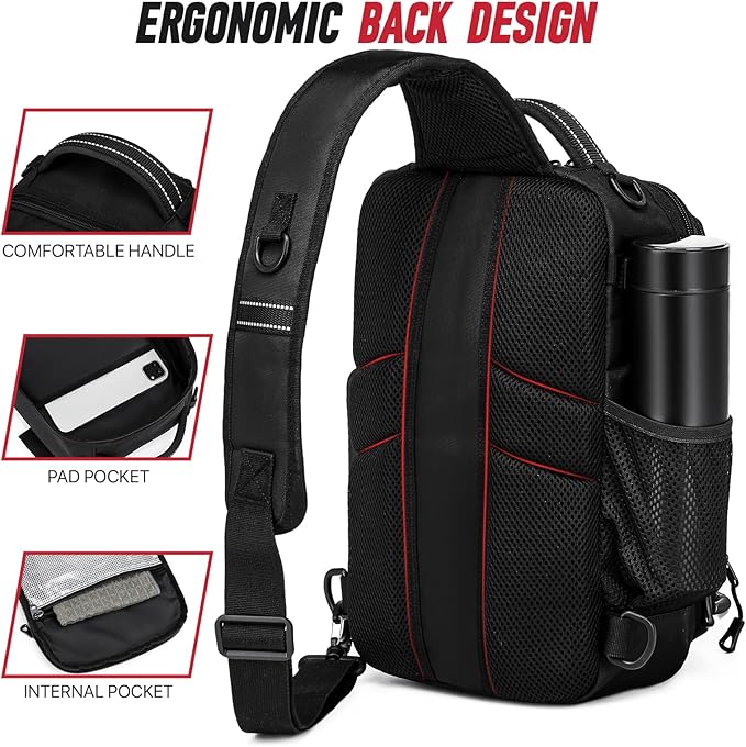 Fishing Sling Bag, Fishing Bag With Rod Holder Fixed Stickers, MOLLE System, Soft Bait & Gear Storage, Gift for Men Black