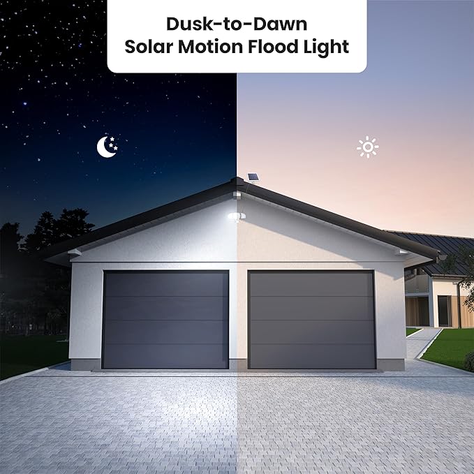 Feit Electric Outdoor LED Triple Head Solar Security Flood Lights with Motion Sensor, Dusk-to-Dawn Sensor, 3000 Lumens Floodlight, 5000K Daylight, No Hardwiring Needed, S13TFL/3000MOTSOL/WH