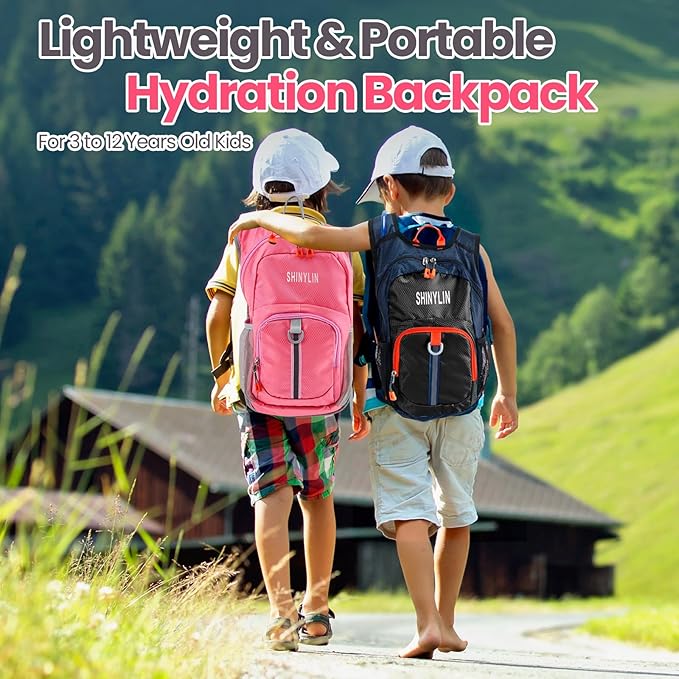 Shinylin 2 Pcs Kids Hydration Backpack with 1.5L Water Bladder Lightweight Kids Hiking Backpack Water Rucksack for Boys Girls Climbing Running