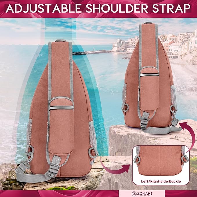 ZOMAKE Sling Bag,Small Crossbody Sling Backpack,Water Resistant Shoulder Daypack for Travel,Anti Thief Chest Bag for Hiking(Pink(New))