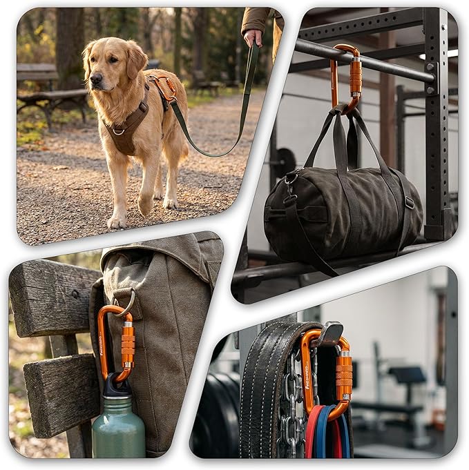 FresKaro 3inch 12kN-2698lbs Auto Locking Carabiner Clips, Solid D Shape, Heavy Duty 7075 Aluminum, Lightweight 1.09oz, Rust Proof, for Hammock, Hiking, Dog Leash, Keychain etc., Multi-Colors