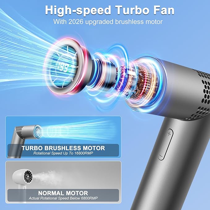 Portable Handheld Fan - Rotatable Mini Fan, High Speed Wind Cooling, 199 Speeds Stepless Control, Digital Display, 3-in-1 Rechargeable Personal Fan for Travel, Outdoor, Birthday Gifts for Women Men