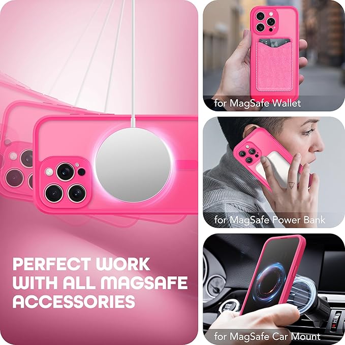 TIESZEN for iPhone 15 Pro Case, Compatible with MagSafe, Built-in Privacy Screen Protector and Camera Protection, Anti Spy Full Body Dustproof Shockproof Hard Phone Case 6.1", Hot Pink