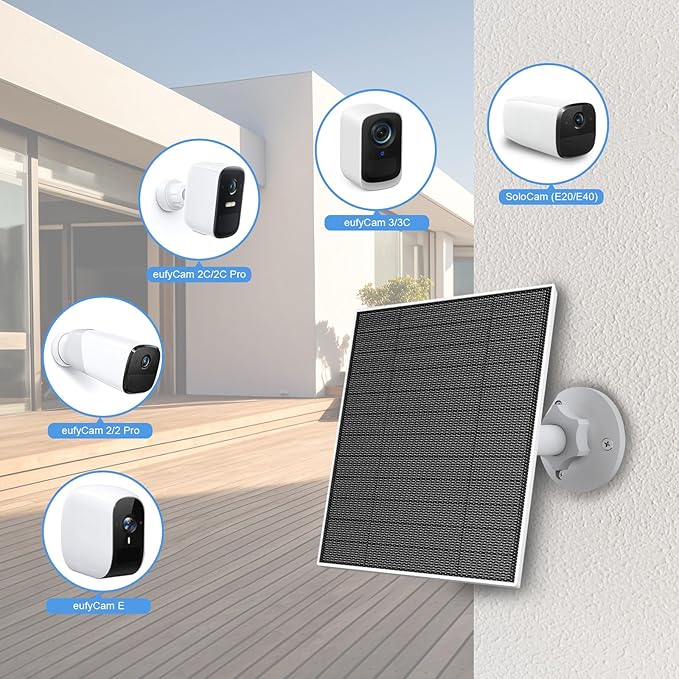 Solar Panel for Eufy Outdoor Camera, 5W Camera Solar Panel Charger Compatible with Eufycam, Continuous Power Supply, Solar Panel with 9.8ft Charging Cable, IP65 Waterproof, Adjustable Wall Mount