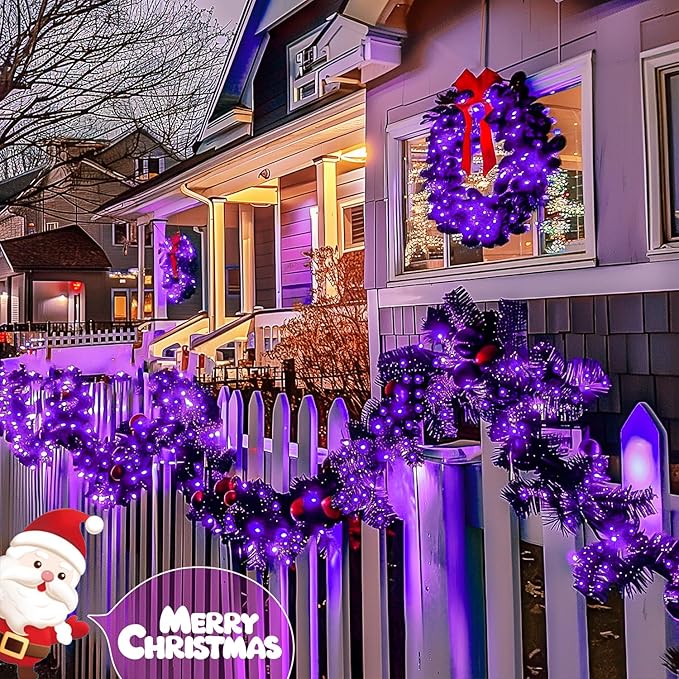 JMEXSUSS 2 Pack Solar Fairy Lights Outdoor, 33ft 100 LED Purple Christmas Lights, Waterproof 8 Modes Purple Solar Light for Outside Tree Garden Patio Halloween Christmas Decorations