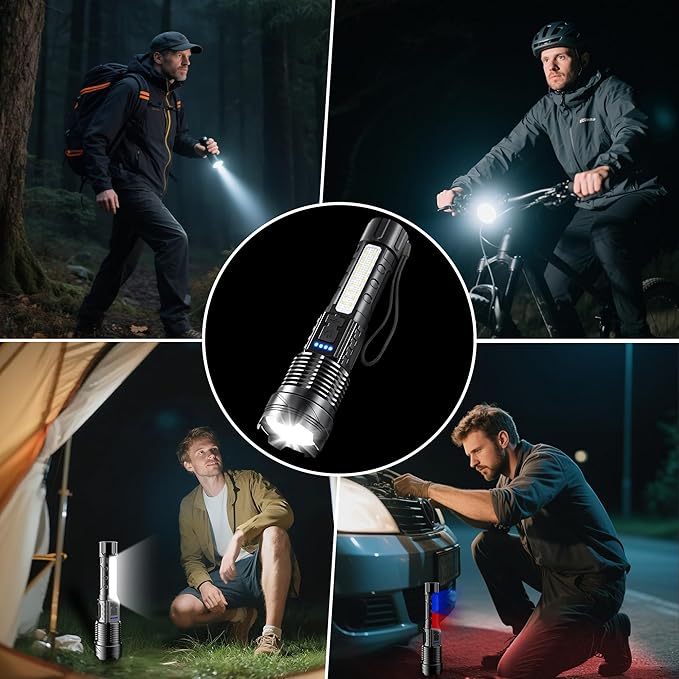 Rechargeable Flashlights High Lumens, 7Mode LED Flashlight Rechargeable, Super Bright Flashlight Powerful, IPX6 Waterproof, Adjustable Tactical Flashlights for Home Emergencies Camping, 2 Pack