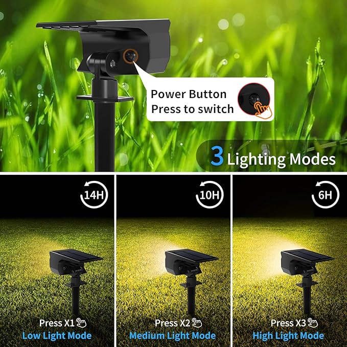 Tadyreal Solar Spot Lights Outdoor 2 Pack, [46 LED/3 Modes] Solar Landscape Spotlights Waterproof, 2-in-1 Auto On/Off Solar Powered Lights for Outside Yard Garden Wall Pathway(Warm White)