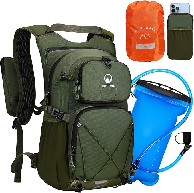 Hydration Backpack 22L, Hiking Backpack with 2L Leakproof Bladder, Sewn-in Rain Cover, Insulated Compartment for Men & Women Running, Cycling, Camping