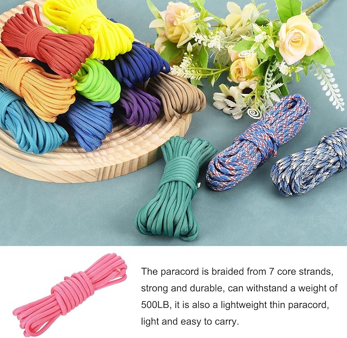550 Paracord Rope 10ft, 4mm Thin Paracord Nylon Cord 7-Strand Core [for Tent Camping Outdoor Gear] - Fluorescent Pink