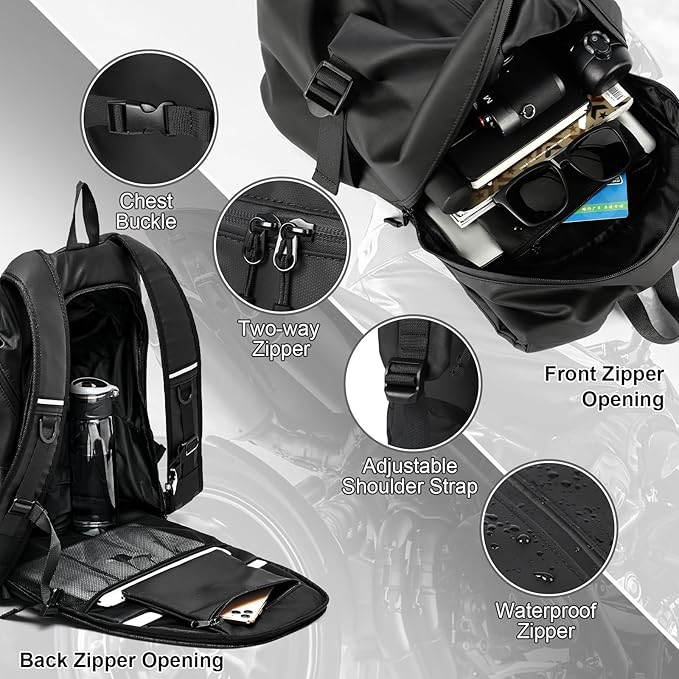 Motorcycle Helmet Backpack, Waterproof Riding Backpacks for Men, Motorcycle accessories, Motorbike Riding Bags, Bikers backpacks, Large Capacity Soft Shell Backpack