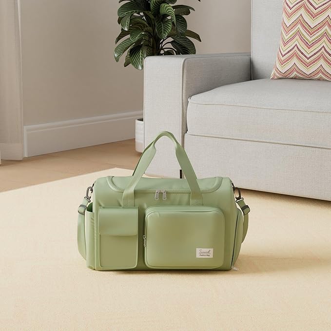 Suruid Travel Duffel Bag with Shoes Compartment Sports Gym Bag with Dry Wet Separated Pocket for Men and Women, Overnight Bag Weekender Bag Training Handbag Yoga Bag - Green