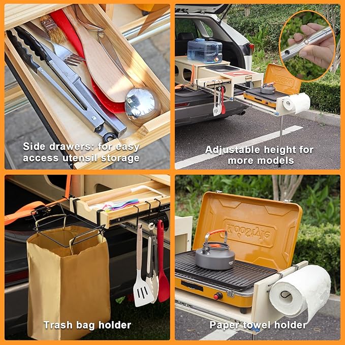 Overland Kitchen Slide-Out System, All-in-One Camp Kitchen Box with Sink, Chopping and Cooking, Right Side, Folding Camping Table for SUV, Overlanding, Car Camping, 1-Minute Setup