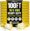 100ft Outdoor/Indoor Extension Cord 10/3 Gauge Ultra Heavy Duty 3 Prong SJTW, Waterproof, Flexible Cold-Resistant Long Power Cord,15A 125V 1875W, Yellow by LifeSupplyUSA