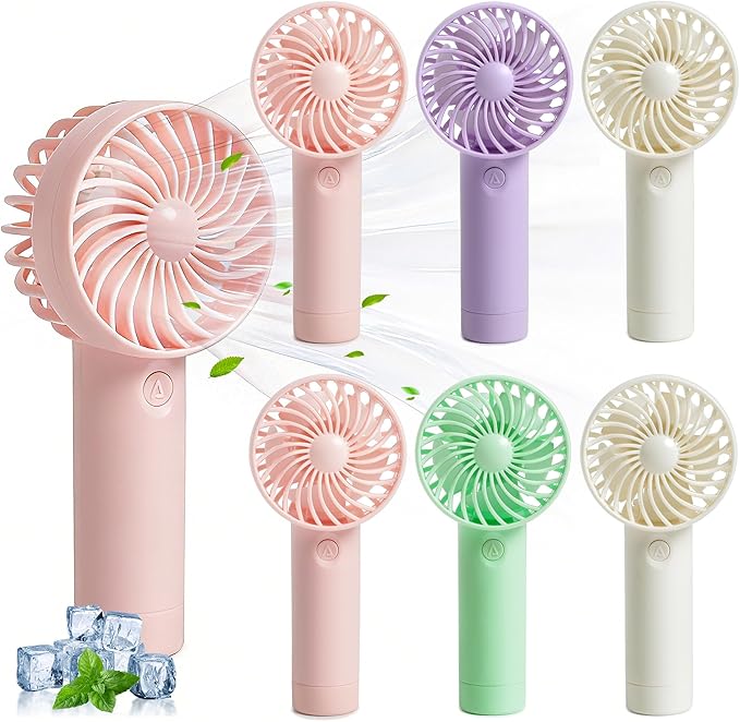 6 Pcs Mini Handheld Fan Bulk, 3 Speed Portable Personal USB Rechargeable Fan, Battery Operated Small Pocket Eyelash Fans for Women Men Makeup Travel Indoor Outdoor Summer