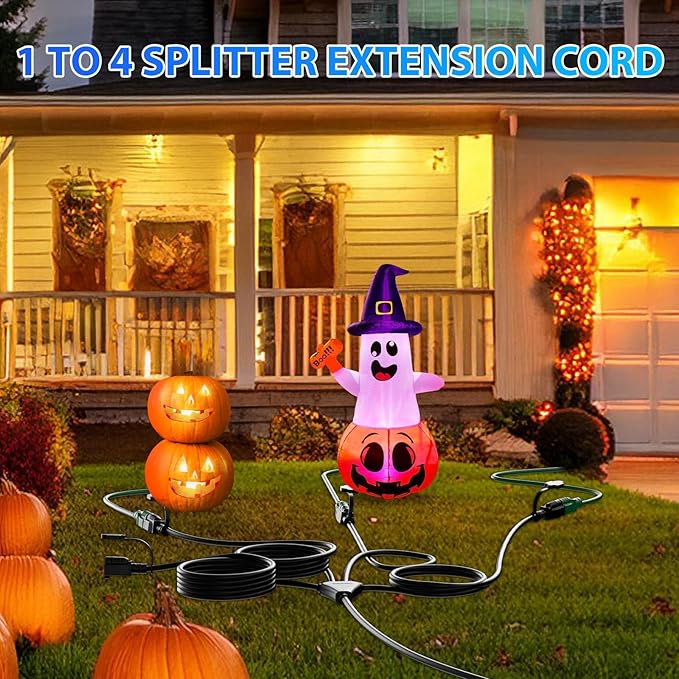 K KASONIC - 31FT Christmas Lights Outdoor Extension Cord with Mutil Outlets, ETL Listed Heavy Duty Electrical Cord with Protective Covers, Weatherproof Extension Cord for Outside, 16AWG/1625W, Black