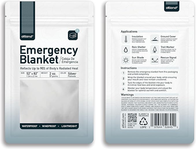 Altland 100 Pack of Emergency Blankets - Bulk Heat Reflective Blankets for Winter Survival Kits, Disaster Preparedness, Cold Weather Camping, and Homeless Care Packages