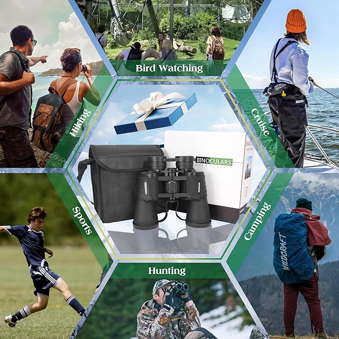 Binoculars for Adults High Powered, 20 x 50 Compact HD Large View Binoculars for Bird Watching Travel Hunting Cruise Outdoor Sports with Carrying Case & Strap