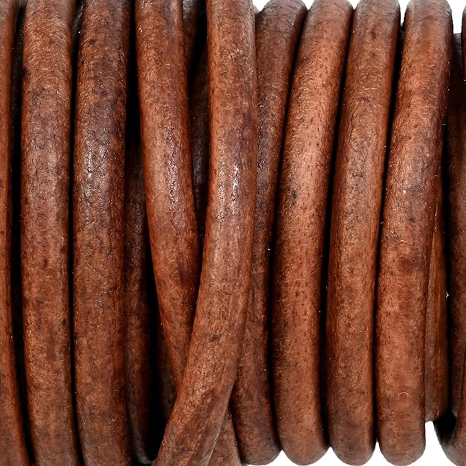 GENIQUE Real/Genuine Round Leather String Cord for Necklace, Bracelets, Jewellery, Braiding (5mm, Saddle Brown Distressed)