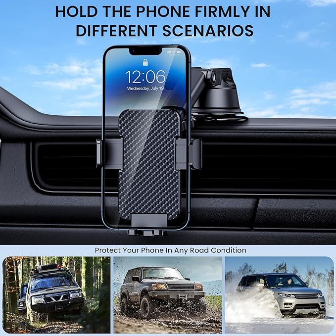 GUWEZ Phone Holders for Your Car [Military Grade Suction Ultra Strong Base] Cell Phone Car Holder 3 in 1 Dashboard/Windshield/Air Vent Hands-Free for iPhone Android