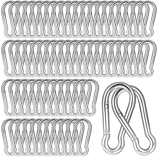 200PCS 2.36'' Spring Snap Hook, M6 1/4Inch Galvanized Silver Steel Carabiner Clip, Small Carabiner Clip 260LBS Holding Capacity Quick Link Keychain for Hammock Dog Leash & Camping Gym
