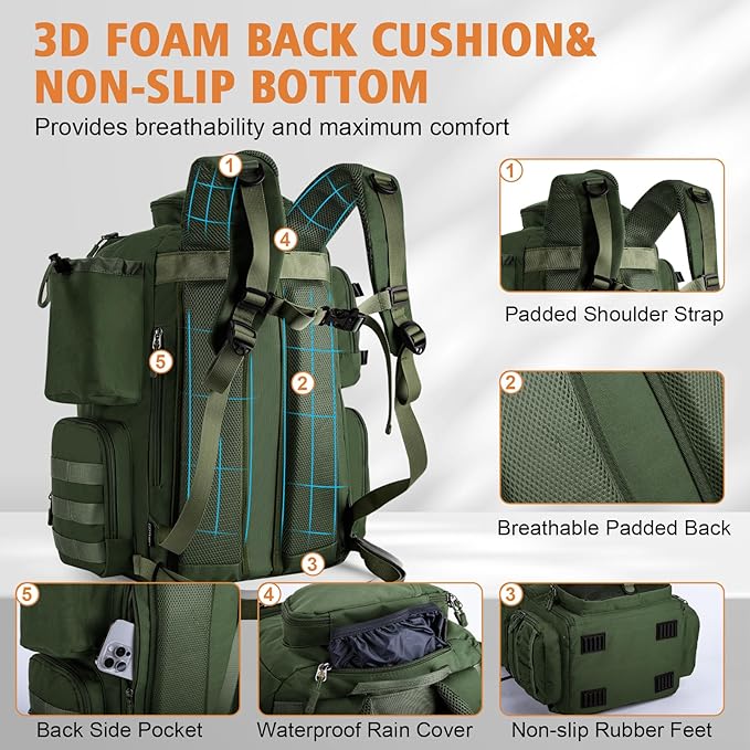 Goture Fishing Backpack, 900D Water-Resistant Tackle Backpack with Rod Holders, 58L Large Storage Gear Fishing Tackle Bag with Detachable Crossbody Bag,8 Lure Pockets,Bottle Holder for Camping Hiking