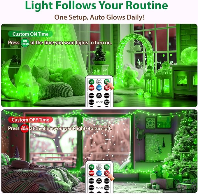 HXWEIYE Rechargeable Fairy Lights with Remote & DIY Timer, 33ft 100LED Battery Operated Twinkle String Lights, 8 Modes Decor Light for Bedroom Indoor Wedding Dorm Christmas Tree Party (Green)