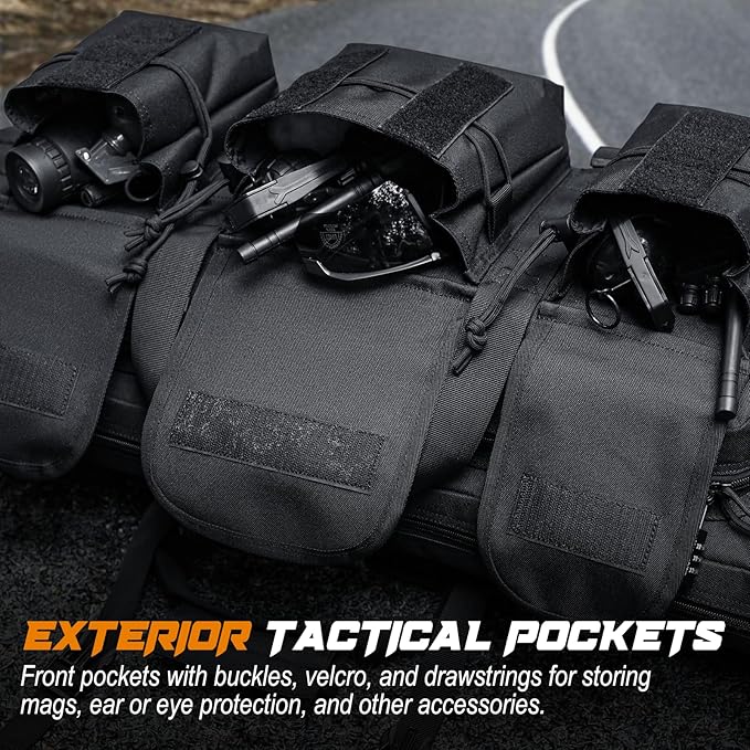 DULCE DOM 36 42 48 Inch Double Rifle Case, Tactical Soft Padded Backpack for Hunting & Shooting Range, Heavy-Duty Storage Gun Bag for 2 Rifles & Pistols with Lockable Zippers & MOLLE System