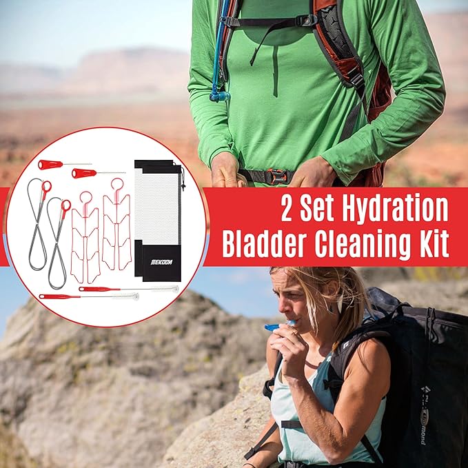 Feekoon Reservoir Hydration Bladder Cleaning Kit, Water Bladders Cleaner Set Includes Brushes, Drying Collapsible Frame and Carrying Bag, Water Reservoir Cleaning Tools for Hydration Backpack