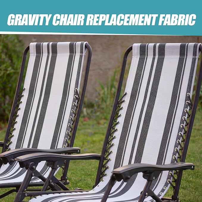Queekay Chair Replacement Fabric with 4 Bungee Cord Lounge Chair Cloth Mesh Repair Kit for Patio Recliner Outdoor Lawn Pool(63 x 17 Inch,Grey Stripes)