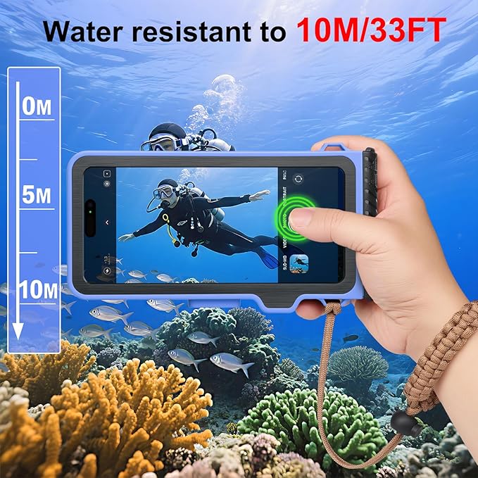 Underwater Phone Case for Snorkeling & Diving (50ft/15m), IP68 Waterproof Case for Swimming, Universal Underwater Touch Screen Case Compatible with iPhone (Blue, 4th Generation Phone Case)